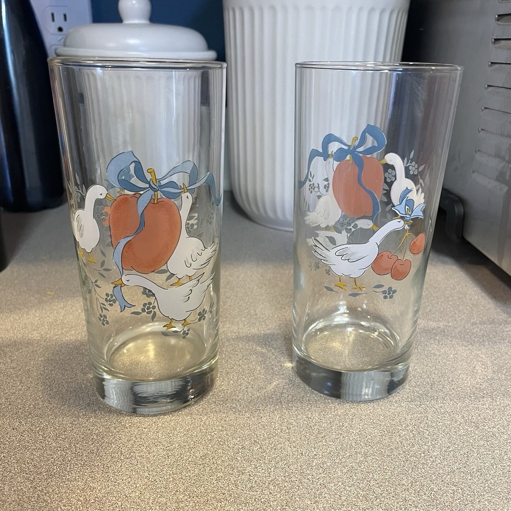 Vintage International Tableworks Marmalade Geese Highball Glasses 6" Set of 2